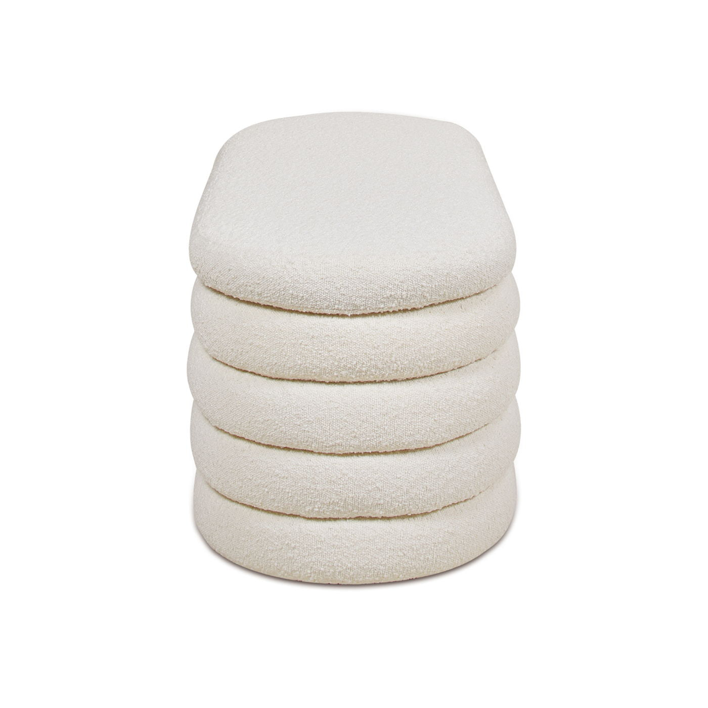 Fuji Upholstered Oval Storage Bench in cream boucle fabric, stacked cushion design on Tampa Home & Garden Store