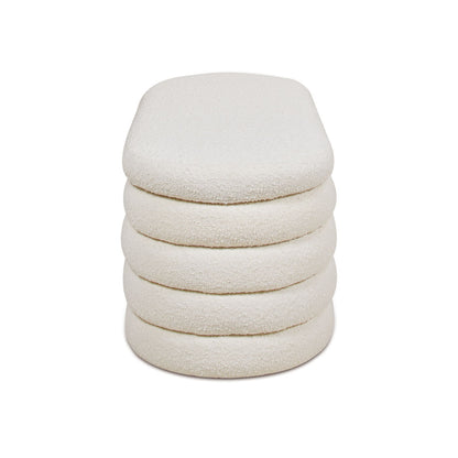 Fuji Upholstered Oval Storage Bench in cream boucle fabric, stacked cushion design on Tampa Home & Garden Store