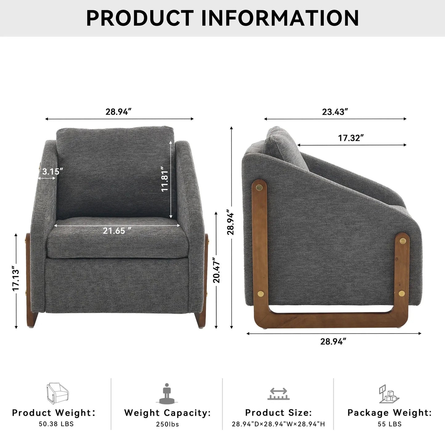 Pair of Modern Armchairs in charcoal gray fabric with wooden side frames Unique Piece Furniture on Tampa Home & Garden Store