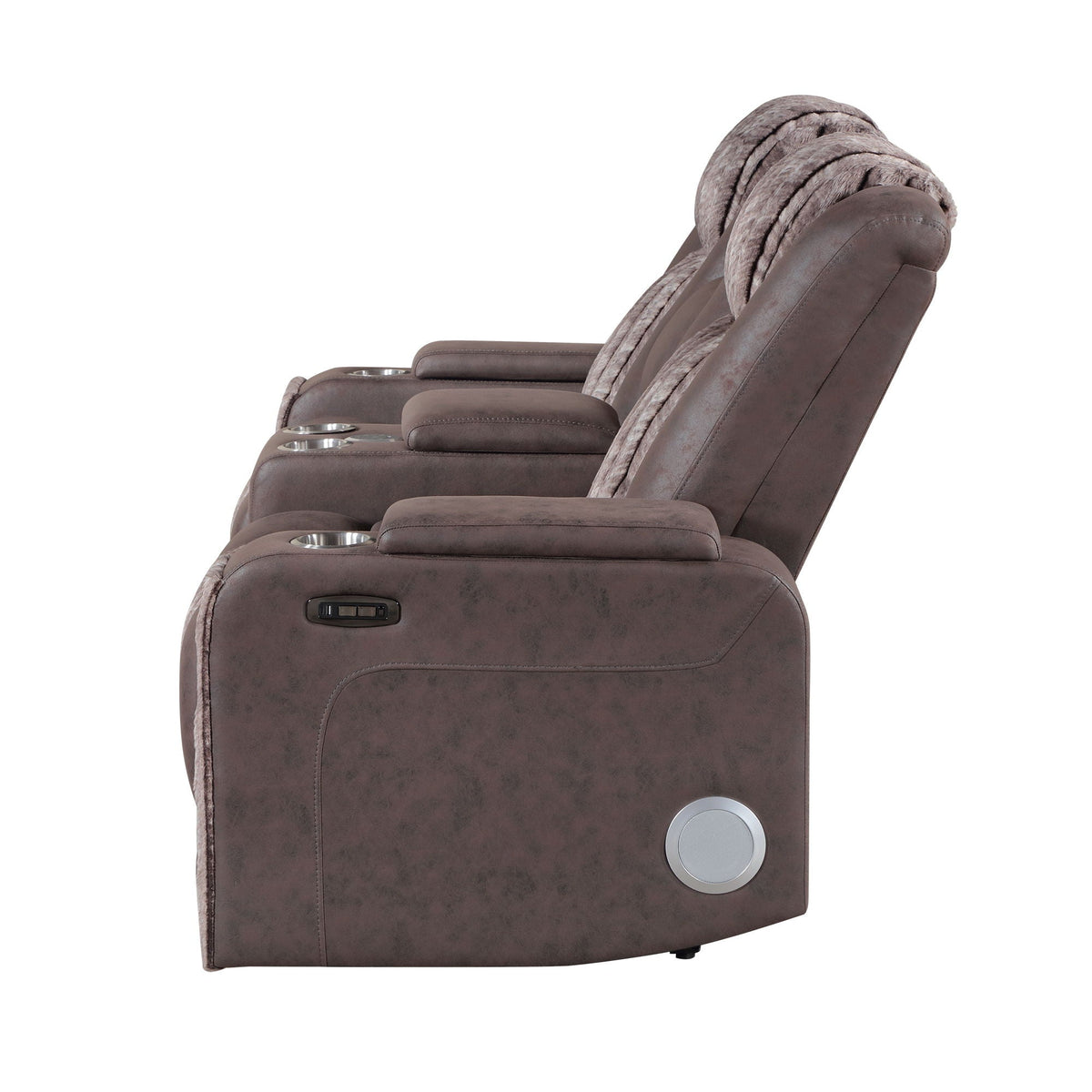 Power reclining loveseats set of 3 in brown leather with cup holders and Bluetooth sound on Tampa Home & Garden Store