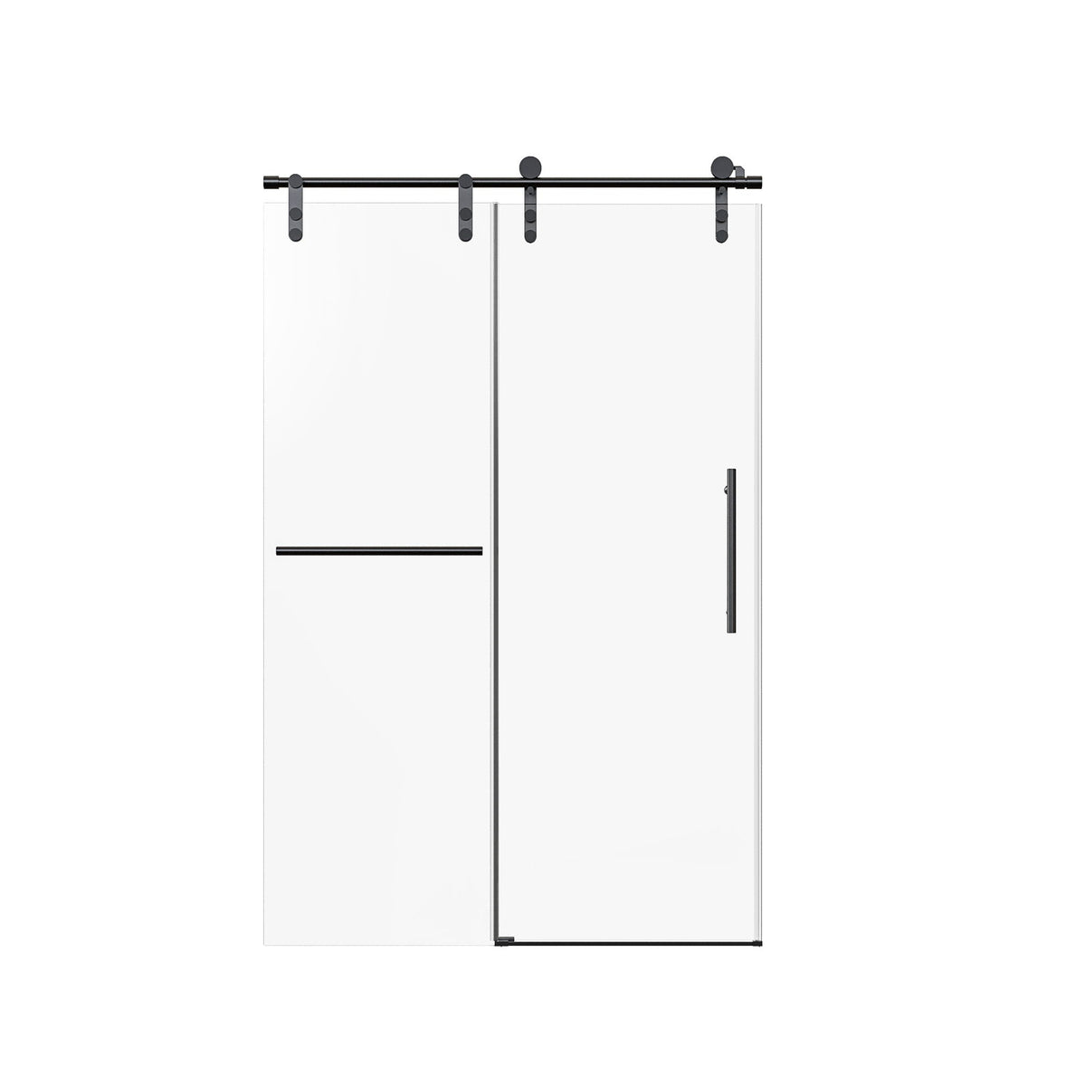 Frameless sliding shower door with towel rail and handle, glass, black hardware HouseOfZazla on Tampa Home & Garden Store