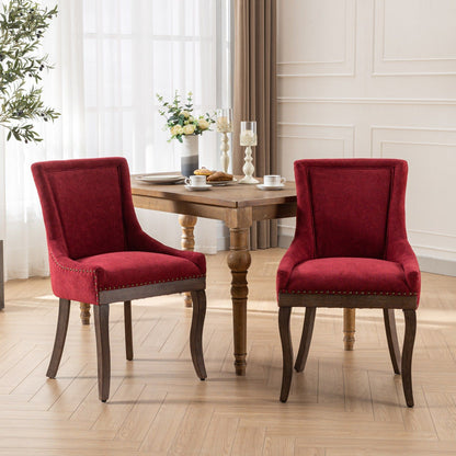 Ultra Side Dining Chair Set with wood legs in red fabric, 2 chairs around a dining table on Tampa Home & Garden Store