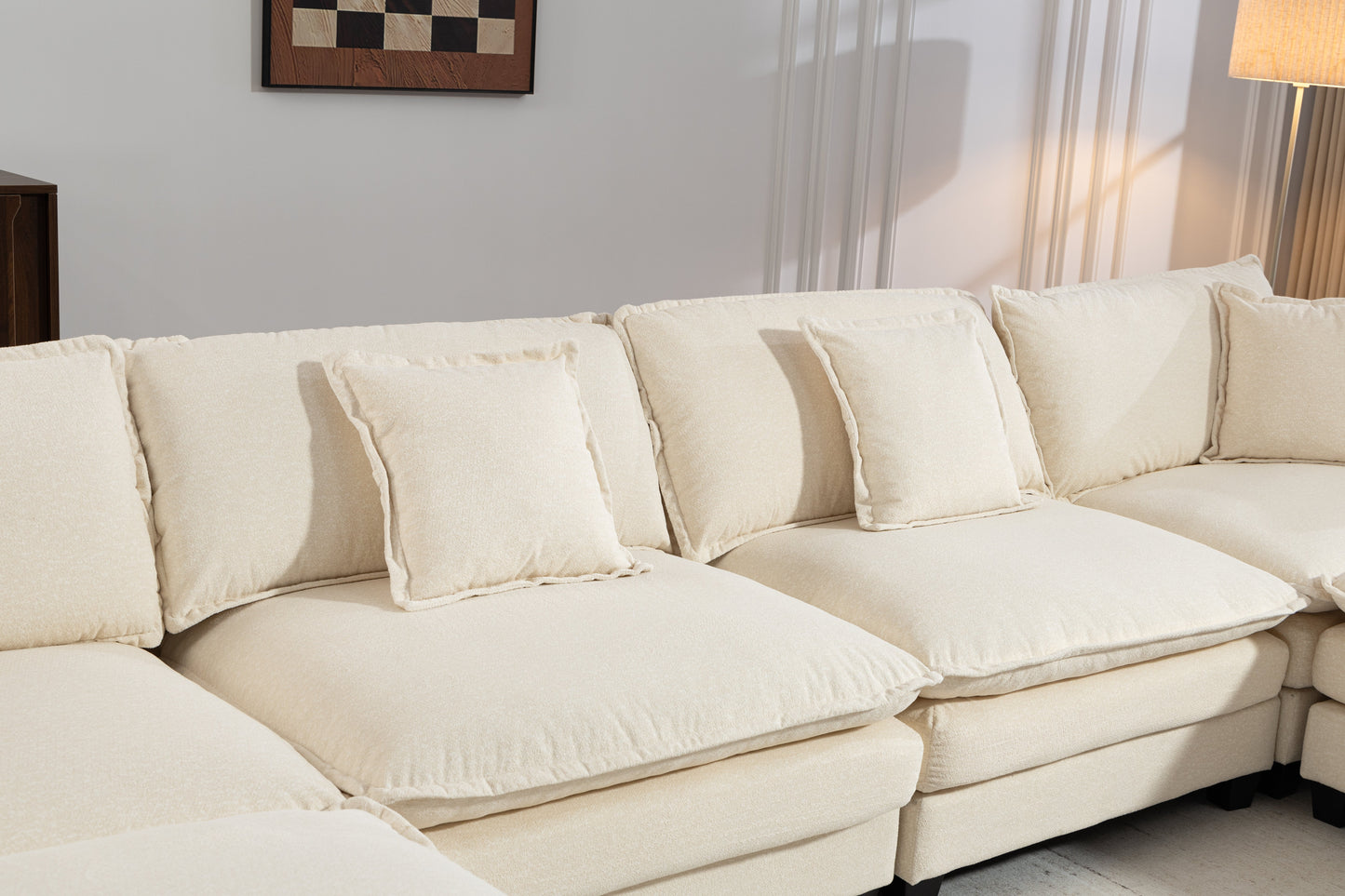 HouseOfZazla Modern 4-seat sectional sofa in beige fabric with two ottomans on Tampa Home & Garden Store