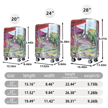 3-Piece PC Spinner Wheel Luggage Set pastel hard-shell Paris skyline art, 20/24/28 in on Tampa Home & Garden Store