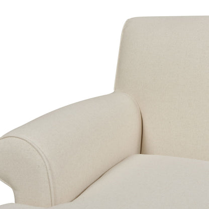 Accent Arm Chair beige fabric with curved arm close-up view on Tampa Home & Garden Store