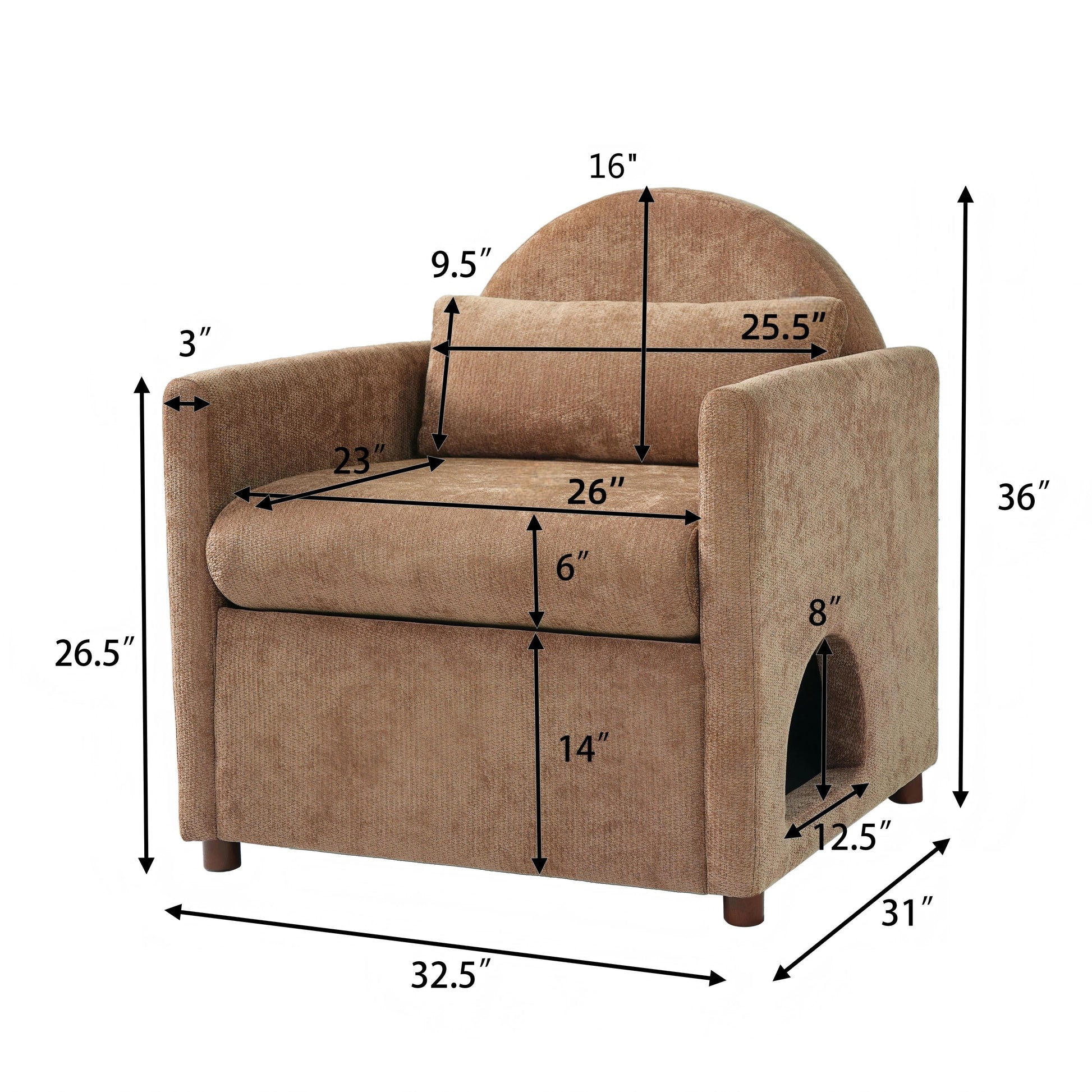 Coffee pet-friendly accent chair by HouseOfZazla with hidden pet nook on Tampa Home & Garden Store