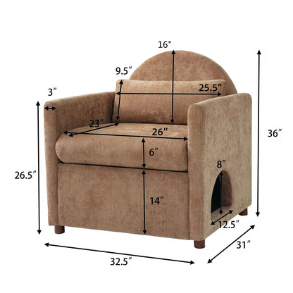 Coffee pet-friendly accent chair by HouseOfZazla with hidden pet nook on Tampa Home & Garden Store