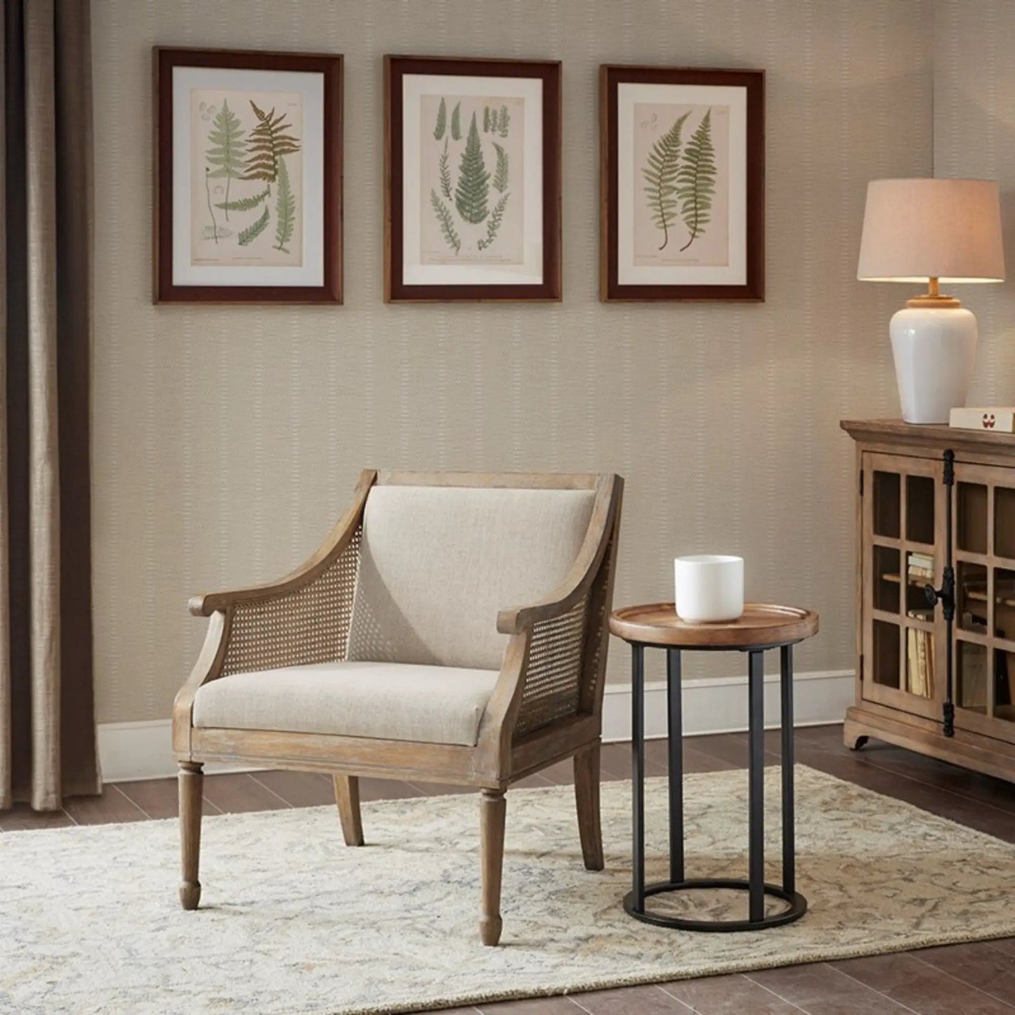 Transitional Cane Armchair and Cushion Natural