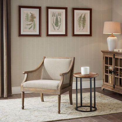 Transitional Cane Armchair and Upholstered Seat