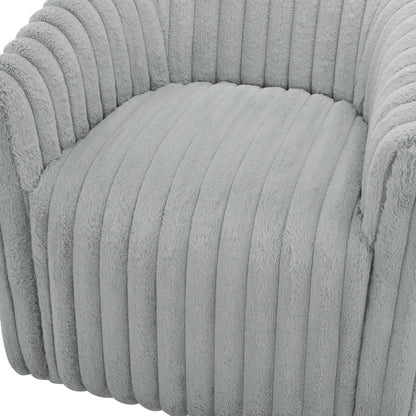 Gray barrel swivel chair plush cord fabric upholstery close-up no assembly on Tampa Home & Garden Store