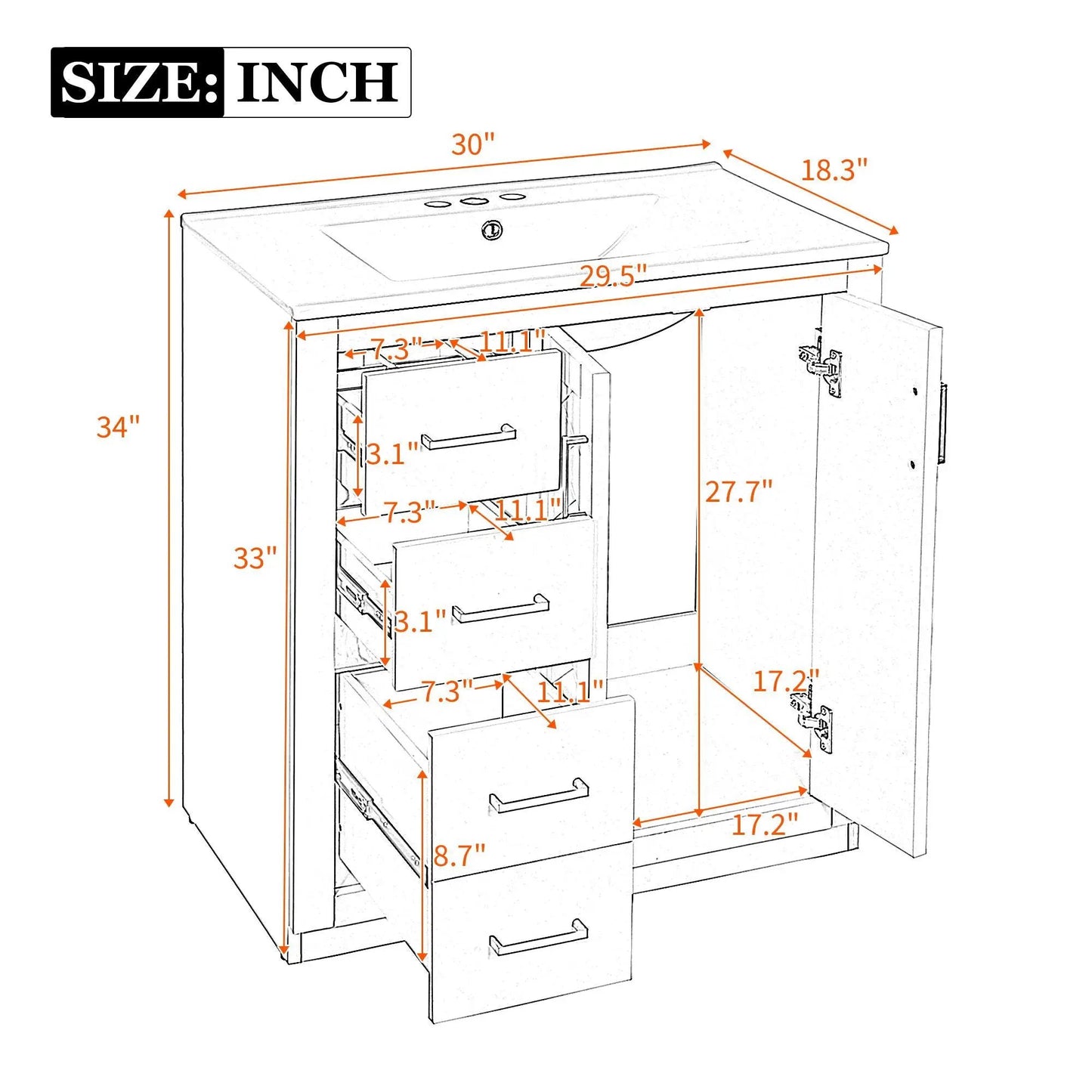 Ceramic sink vanity with cabinet, 3 drawers and soft-close doors by Unique Piece Furniture on Tampa Home & Garden Store