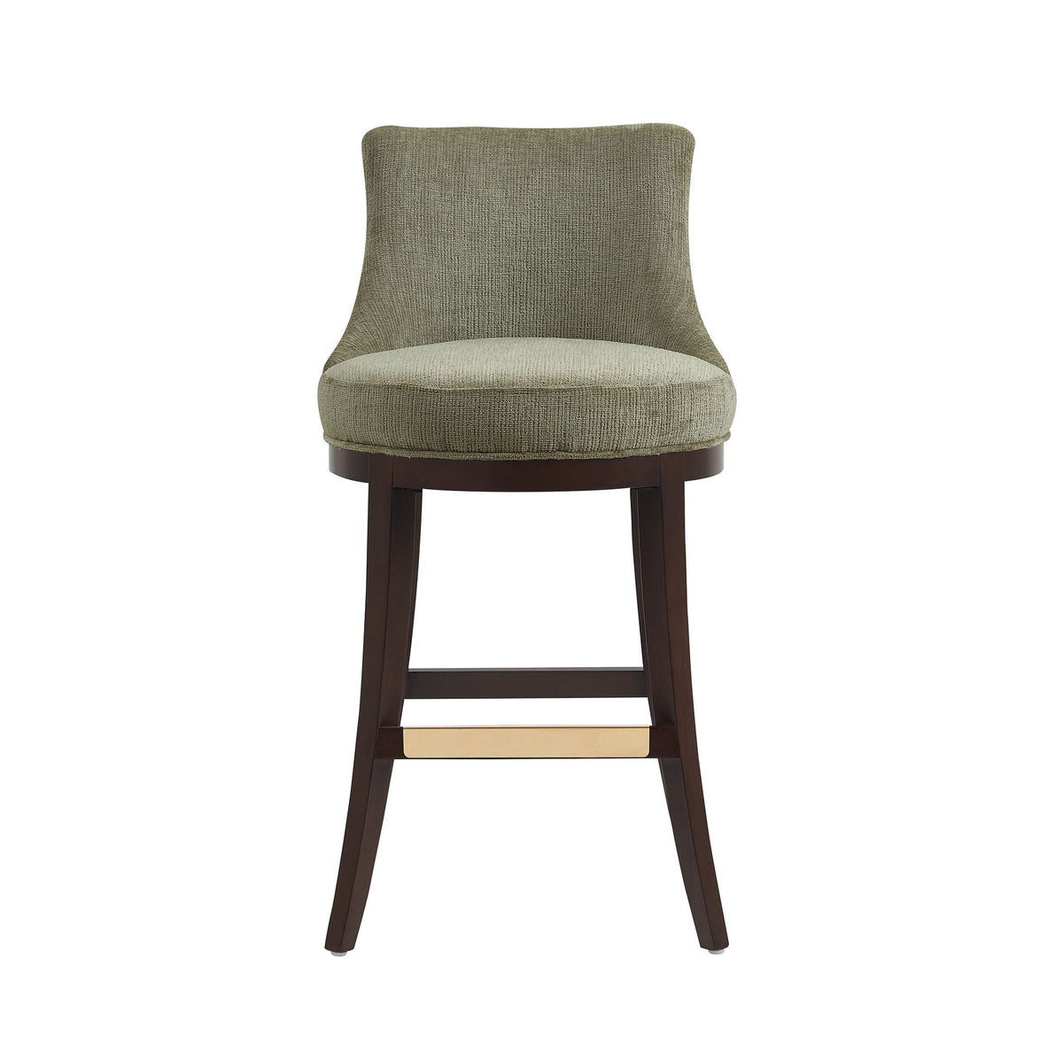 Bar Height Barstool with Backrest in olive green fabric, dark wood legs 28–30 in height on Tampa Home & Garden Store