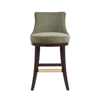 Bar Height Barstool with Backrest in olive green fabric, dark wood legs 28–30 in height on Tampa Home & Garden Store