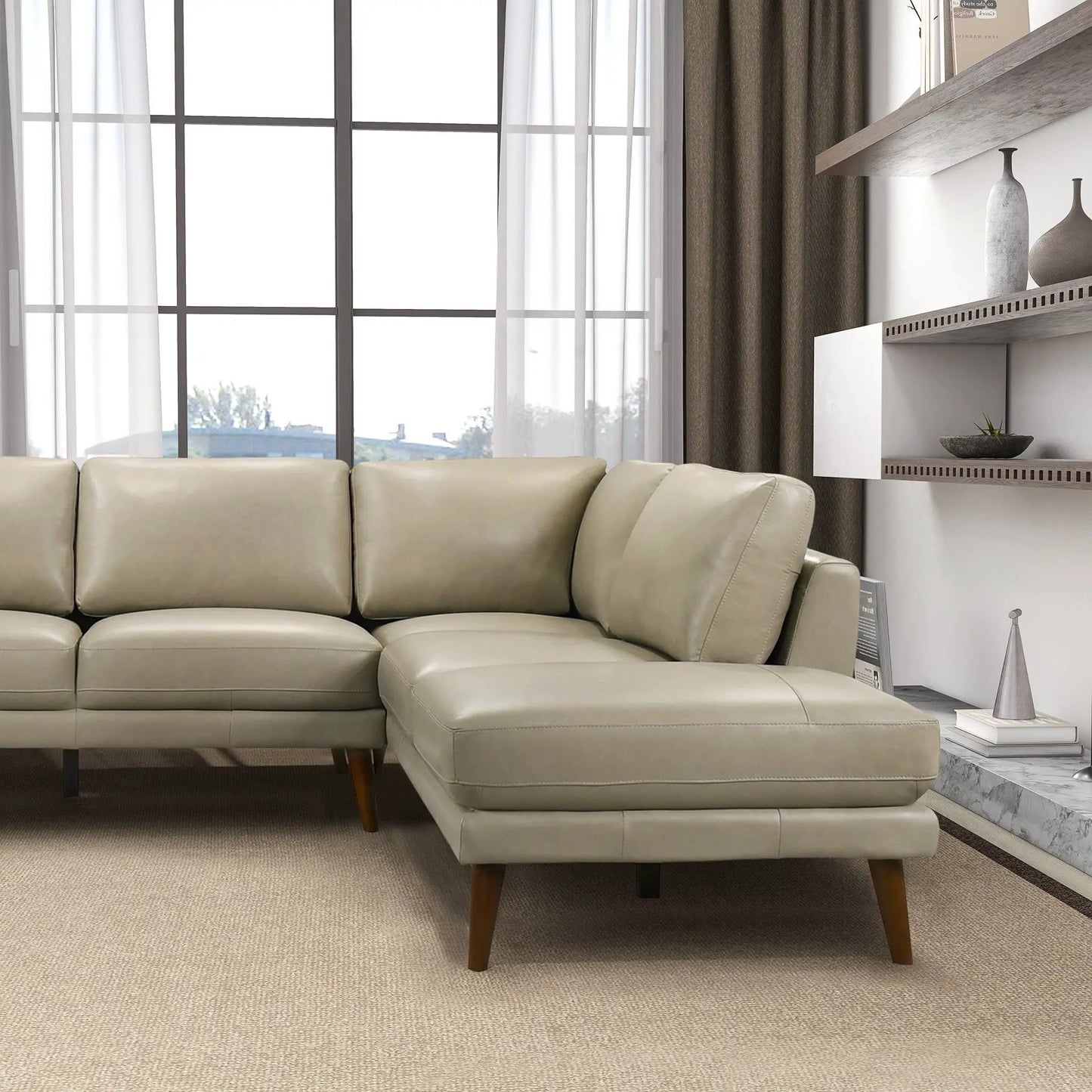 Benson stationary sectional with chaise in tan leather by Unique Piece Furniture on Tampa Home & Garden Store