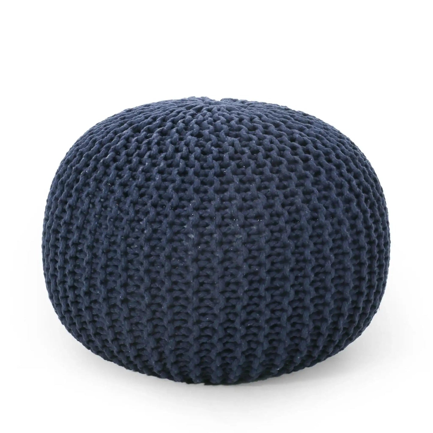 Bordeaux knitted cotton round pouf ottoman navy blue accent piece on Tampa Home & Garden Store