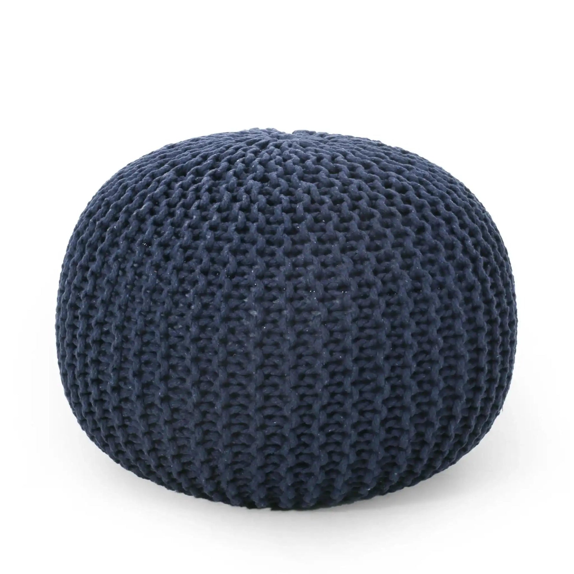 Bordeaux knitted cotton round pouf ottoman navy blue accent piece on Tampa Home & Garden Store