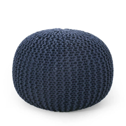 Bordeaux knitted cotton round pouf ottoman navy blue accent piece on Tampa Home & Garden Store