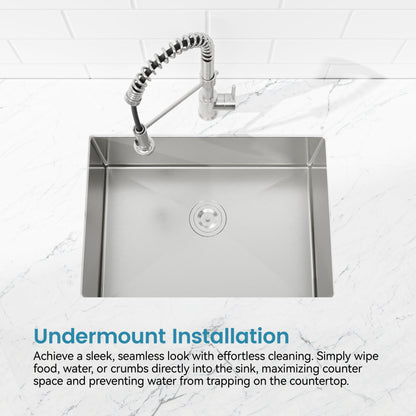 Stainless steel undermount 27x19 single-bowl kitchen sink with coiled-spring faucet on Tampa Home & Garden Store