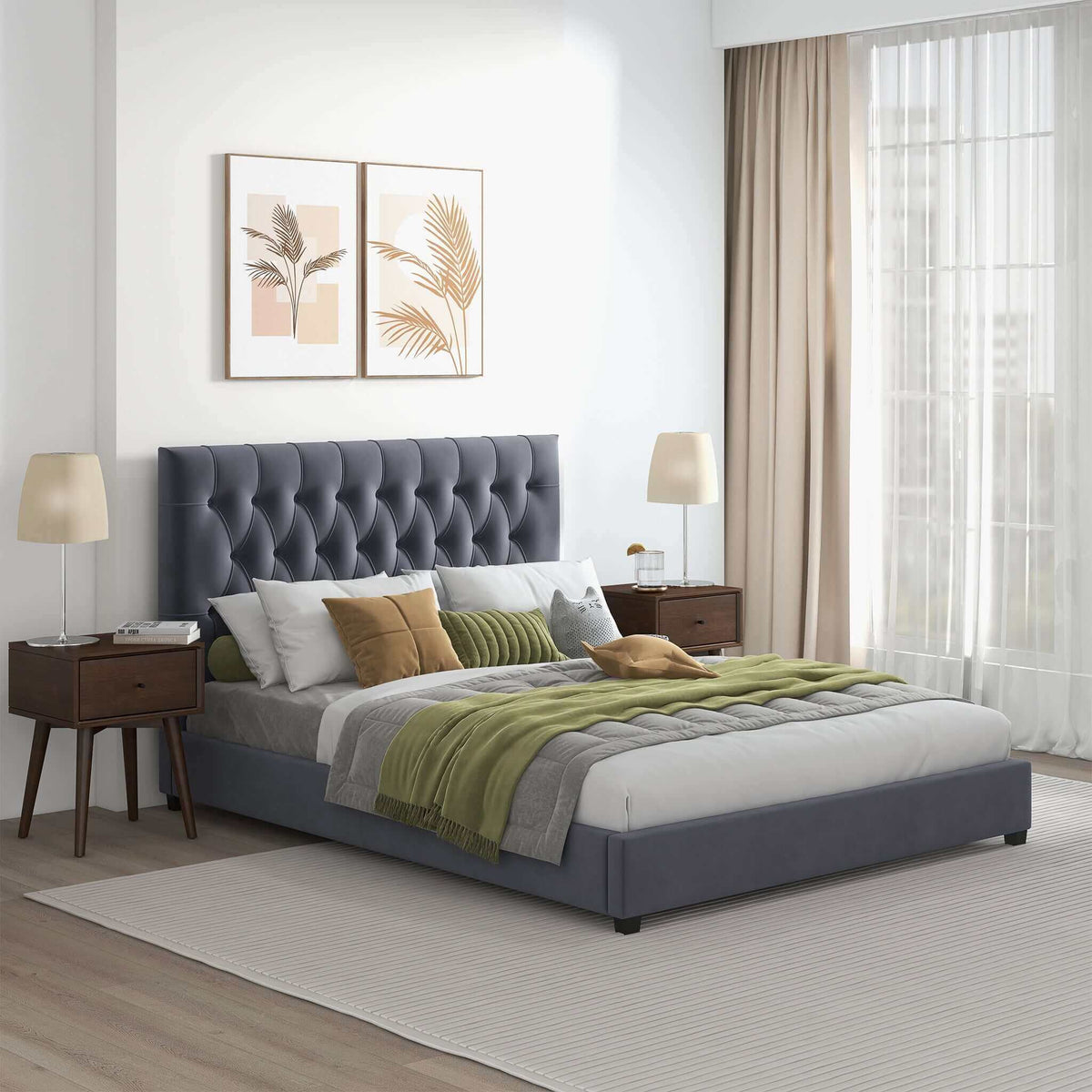 Mid Century Modern and Upholstered Platform Bed