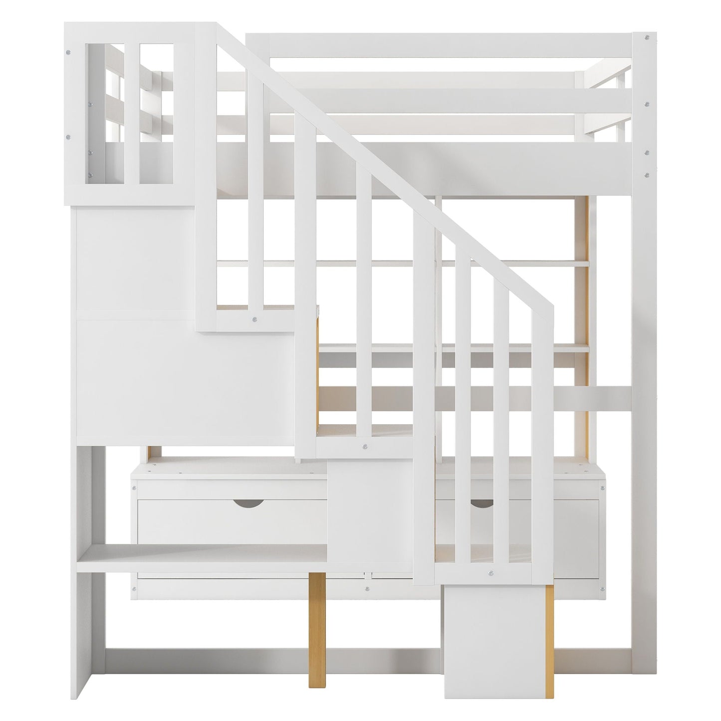Full size loft bed with desk, drawers and storage staircase in natural/white by HouseOfZazla on Tampa Home & Garden Store