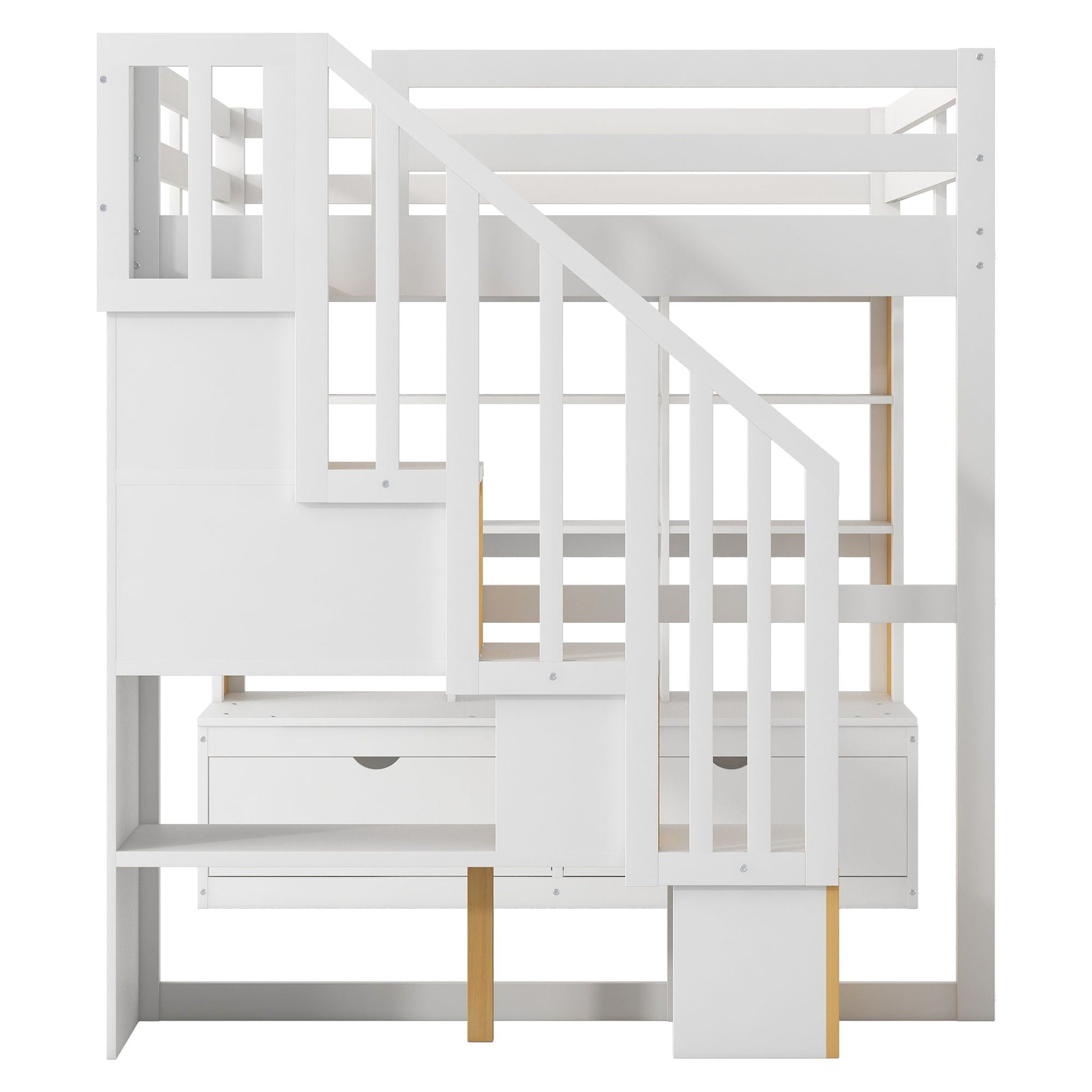 Full size loft bed with desk, drawers and storage staircase in natural/white by HouseOfZazla on Tampa Home & Garden Store