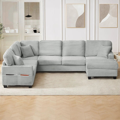 Upholstered U‑shaped sectional with movable ottoman and pockets by Unique Piece Furniture on Tampa Home & Garden Store