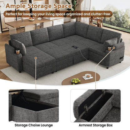 U Shaped Sectional Sleeper Sofa With Ports
