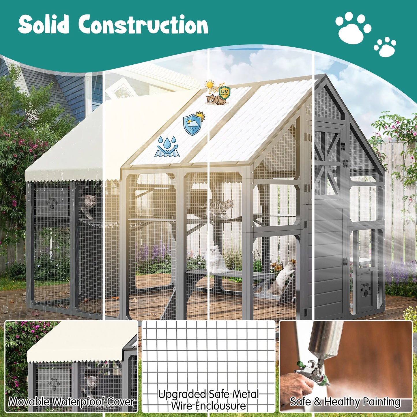 Extra Large Outdoor Cat Catio with Wood and Wire
