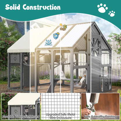 Extra Large Outdoor Cat Catio with Wood and Wire