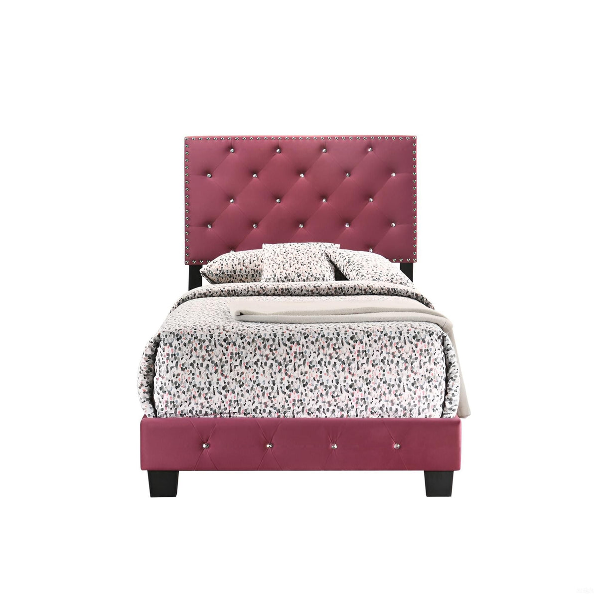 Luxurious burgundy tufted upholstered bed with silver nailhead trim by HouseOfZazla on Tampa Home & Garden Store