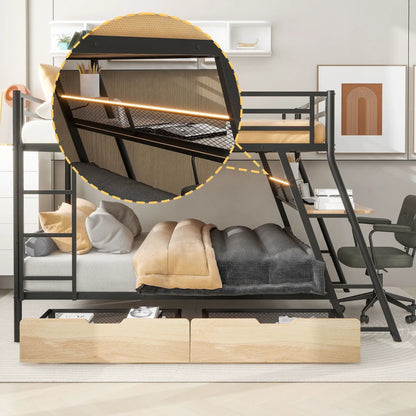 Black full-size bunk bed with built-in desk, drawers, and light by Unique Piece Furniture on Tampa Home & Garden Store