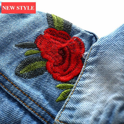 Baby girls denim jacket with red rose embroidery by Stevvex in blue denim on Tampa Home & Garden Store