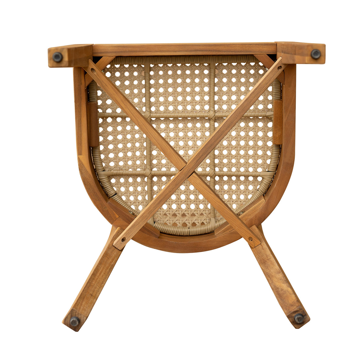 Netro acacia wood outdoor dining chair with light brown wicker back panel on Tampa Home & Garden Store