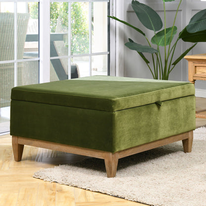 Knox square olive green storage ottoman fabric upholstery with wood legs on Tampa Home & Garden Store