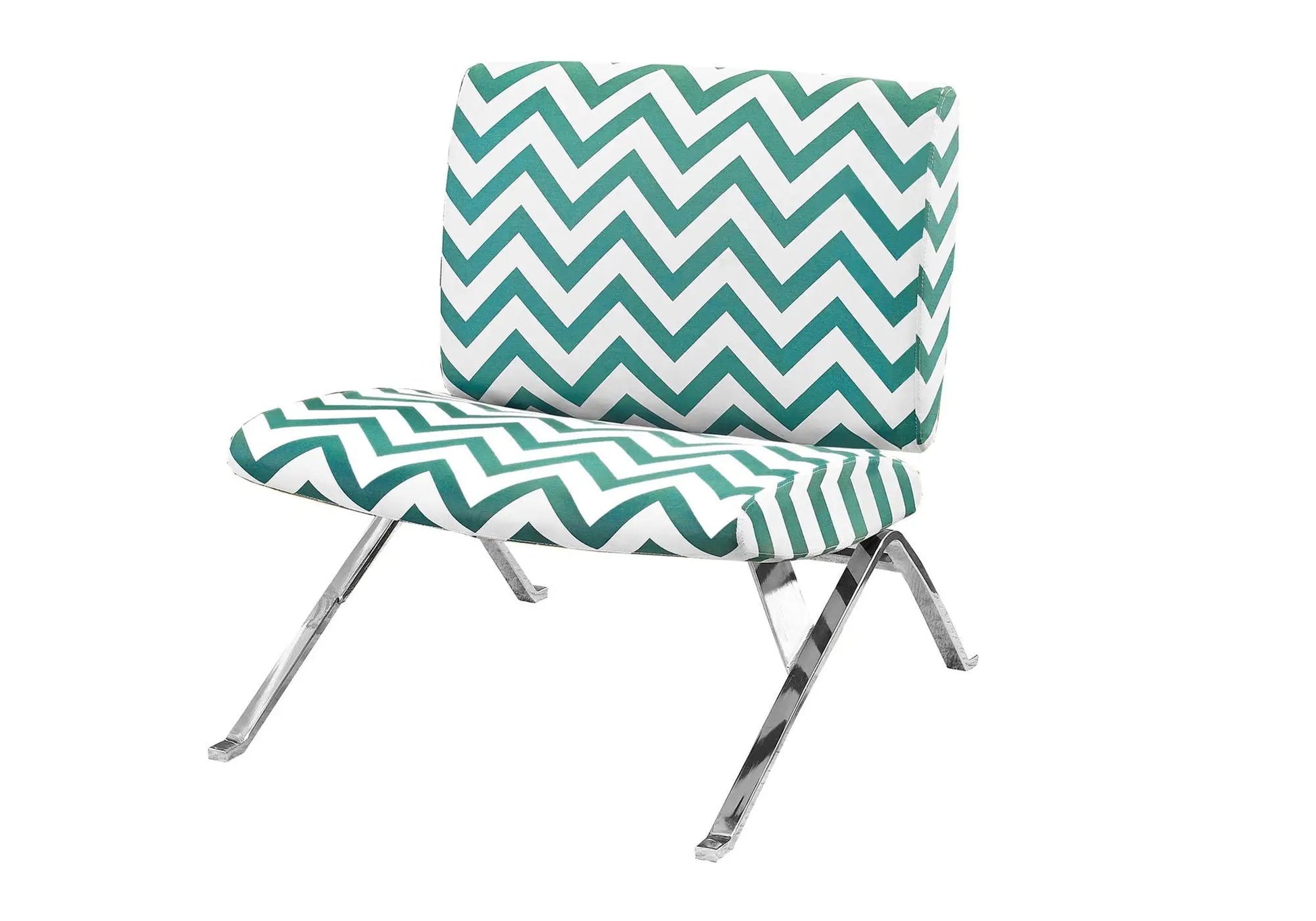 Accent chair armless with teal chevron fabric and chrome X-frame legs Unique Piece Furniture on Tampa Home & Garden Store