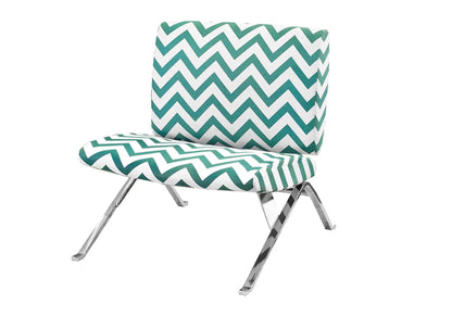 Accent chair armless with teal chevron fabric and chrome X-frame legs Unique Piece Furniture on Tampa Home & Garden Store