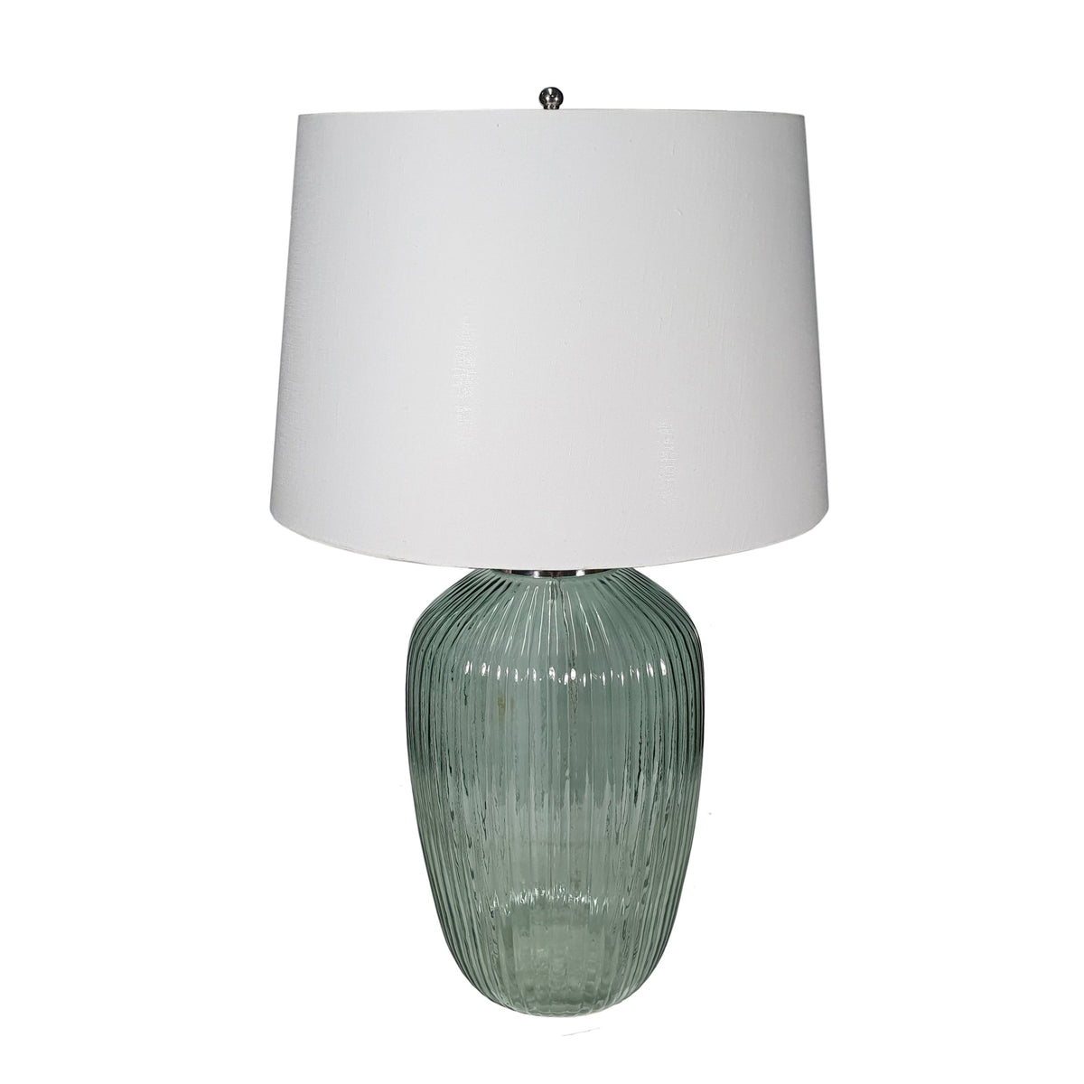 Handcrafted glass table lamp with ribbed green base and white shade by HouseOfZazla on Tampa Home & Garden Store