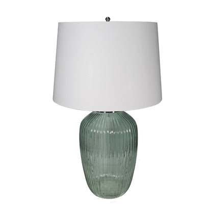 Handcrafted glass table lamp with ribbed green base and white shade by HouseOfZazla on Tampa Home & Garden Store