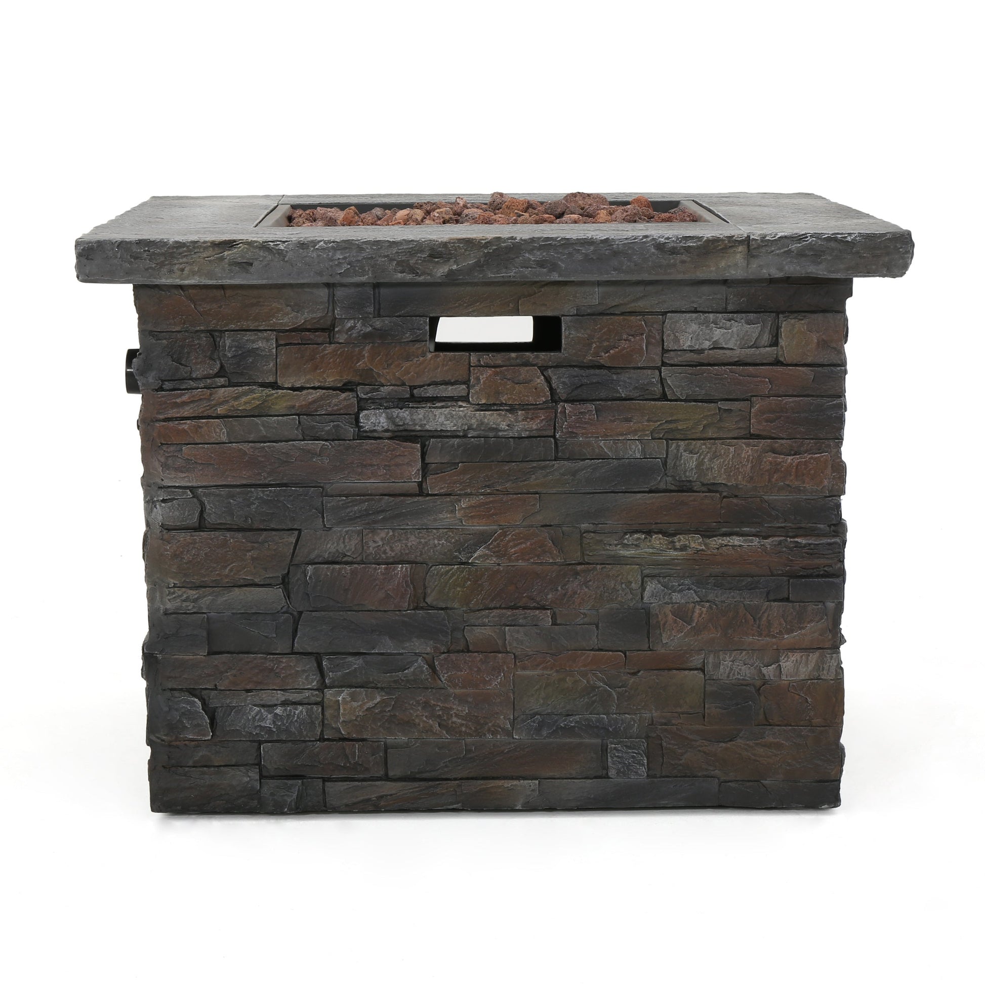 Fire pit 33-inch square MGO with dark stone, lava rock fill, 40,000 BTU HouseOfZazla on Tampa Home & Garden Store