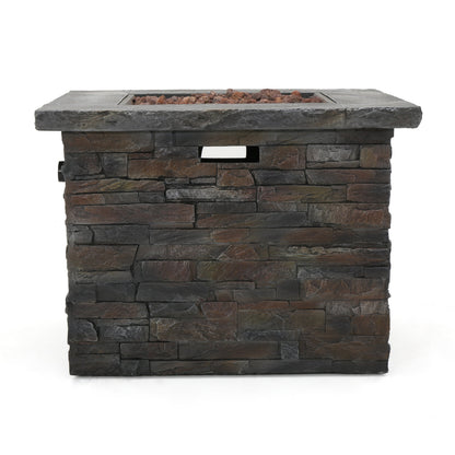 Fire pit 33-inch square MGO with dark stone, lava rock fill, 40,000 BTU HouseOfZazla on Tampa Home & Garden Store