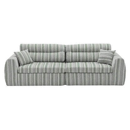 3 Seater couch in green striped fabric with two throw pillows on Tampa Home & Garden Store