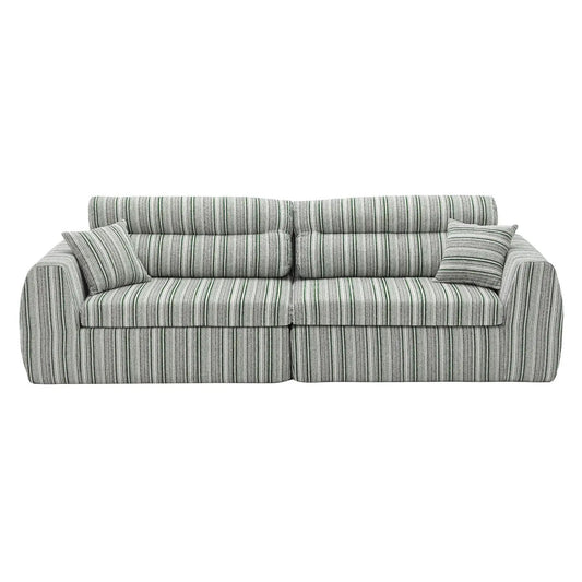 3 Seater couch in green striped fabric with two throw pillows on Tampa Home & Garden Store