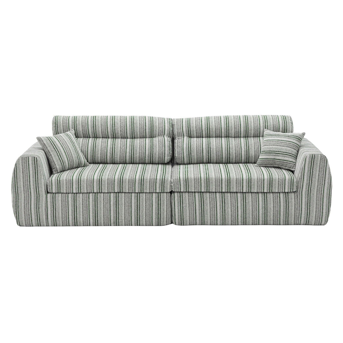 3 Seater stationary sofa with two striped pillows in green gray striped fabric HouseOfZazla on Tampa Home & Garden Store