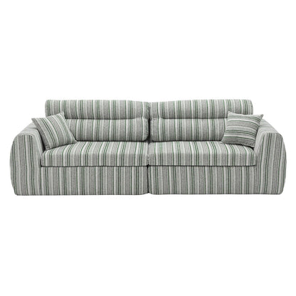 3 Seater stationary sofa with two striped pillows in green gray striped fabric HouseOfZazla on Tampa Home & Garden Store