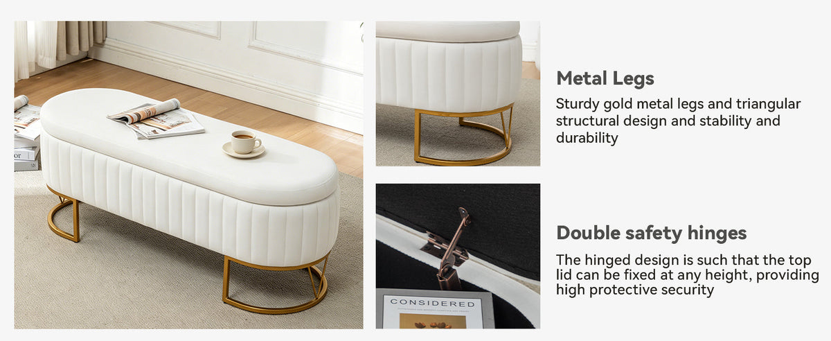 The Velvet Storage Bench with Gold Metal Legs