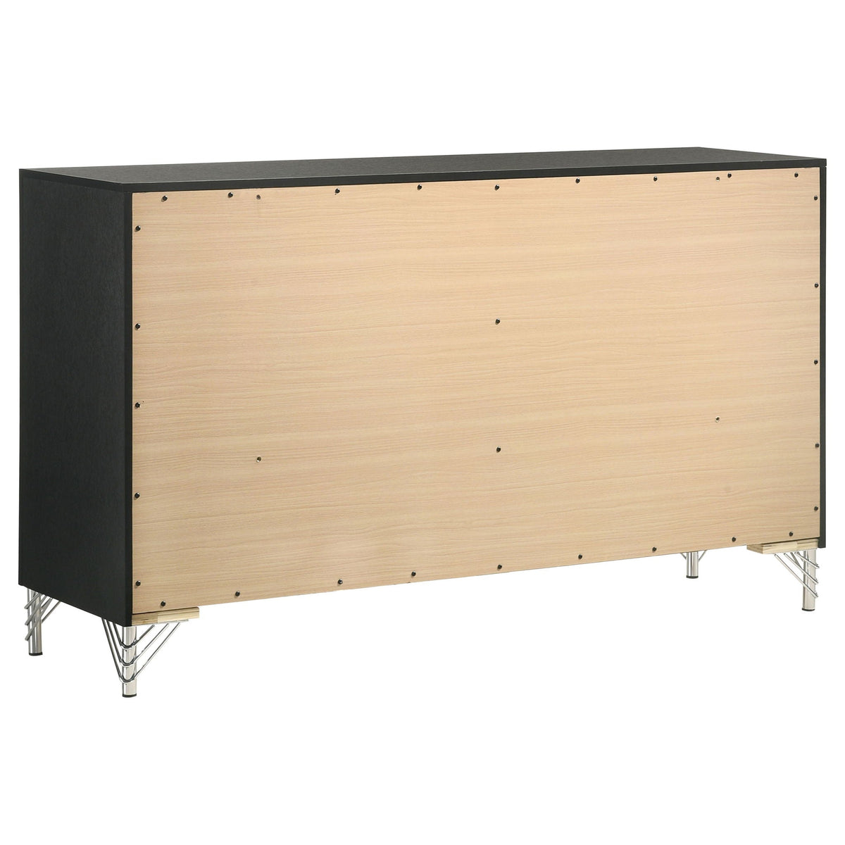 Malcolm platform bed by HouseOfZazla black frame with light wood panels and metal legs on Tampa Home & Garden Store