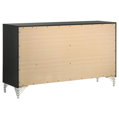 Malcolm platform bed by HouseOfZazla black frame with light wood panels and metal legs on Tampa Home & Garden Store