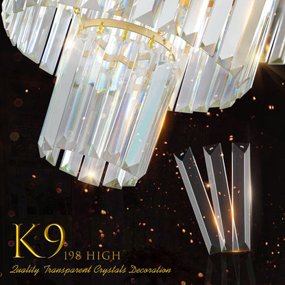 20' Modern Crystal Chandelier with Gold Finish by HouseOfZazla featuring crystal prisms and gold rings on Tampa Home & Garden Store