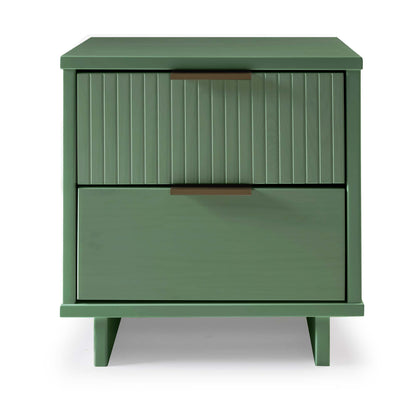 Granville Nightstand with 2 drawers in olive green solid wood, vertical slat fronts on Tampa Home & Garden Store