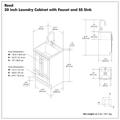 Deluxe Laundry Cabinet with Sink and Faucet Unit by HouseOfZazla, SS sink and faucet, 20 in wide on Tampa Home & Garden Store
